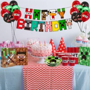 Pixel Birthday Decorations, Party Decorations, Birthday Party Supplies, Banner, Balloons, Tablecloth, Cupcake Toppers, Large Cake Decorations, Table Cover, Creeper