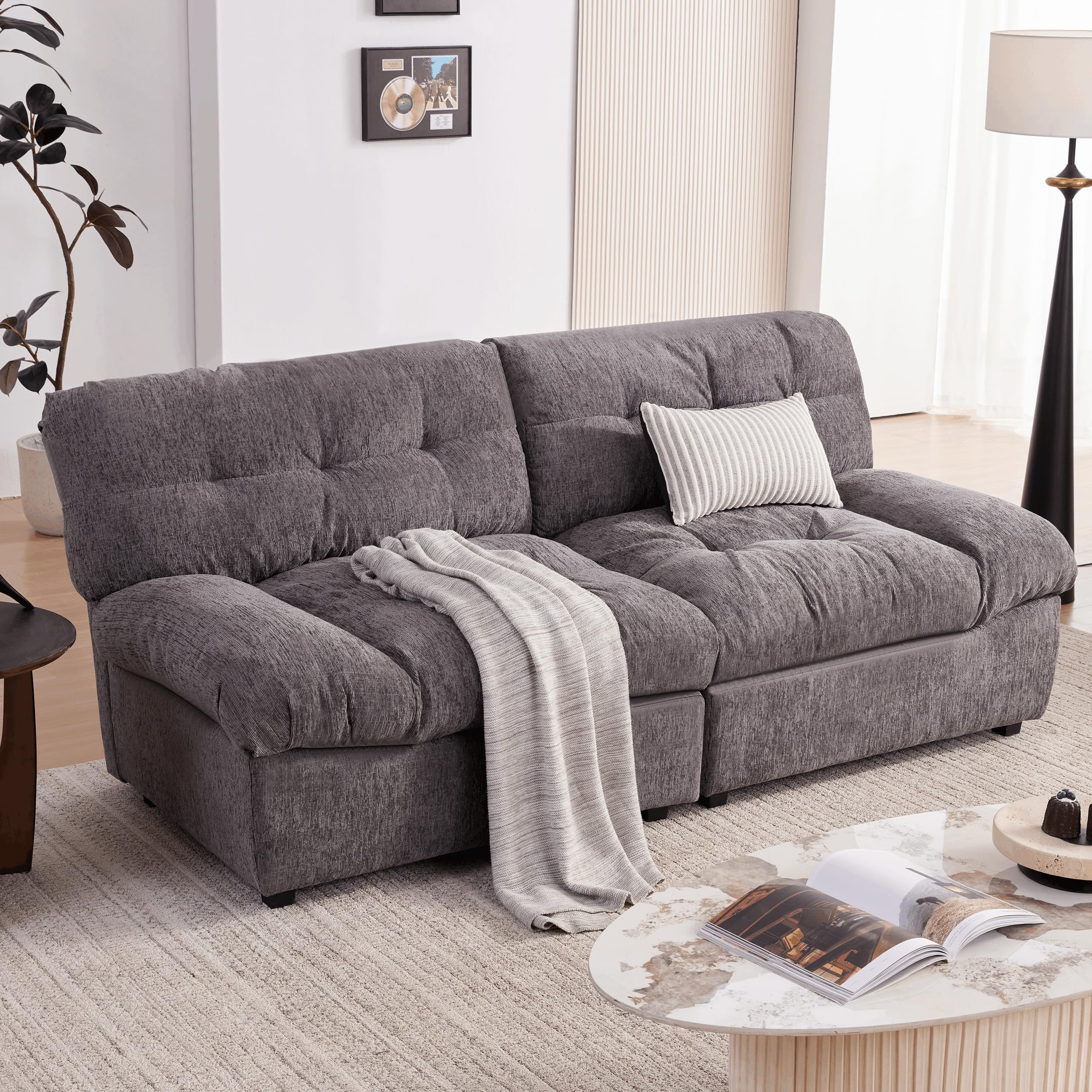 Mangodan 80" Chenille Cloud Deep Seat Couch Loveseat for Living Room, Modern Sofa Couch for Small Spaces, Cozy Comfy Loveseat with Solid Wood Frame, Pillow-Designed Armrest Sleeper Loveseat, Darkgray