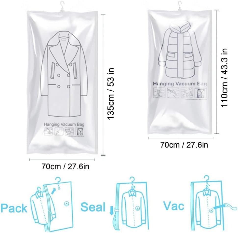 Neahom Hanging Vacuum Storage Bags for Clothes, 6 Pack (3 Jumbo, 3 Large) Vacuum Seal Bags for Clothing, Space Saver Bags Vacuum Sealer Bags Compression Bags for Travel, Closet Organizer, Clear