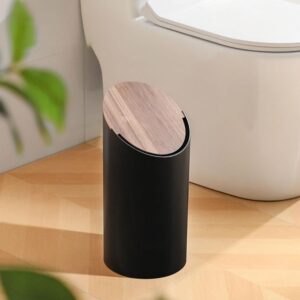 Round Wood Trash Can with Lid, Japanese-Style Natural Wood Garbage Recycling Bin, Bamboo Trash Can Bathroom for Bathrooms, Powder Room, Kitchen, Home Office