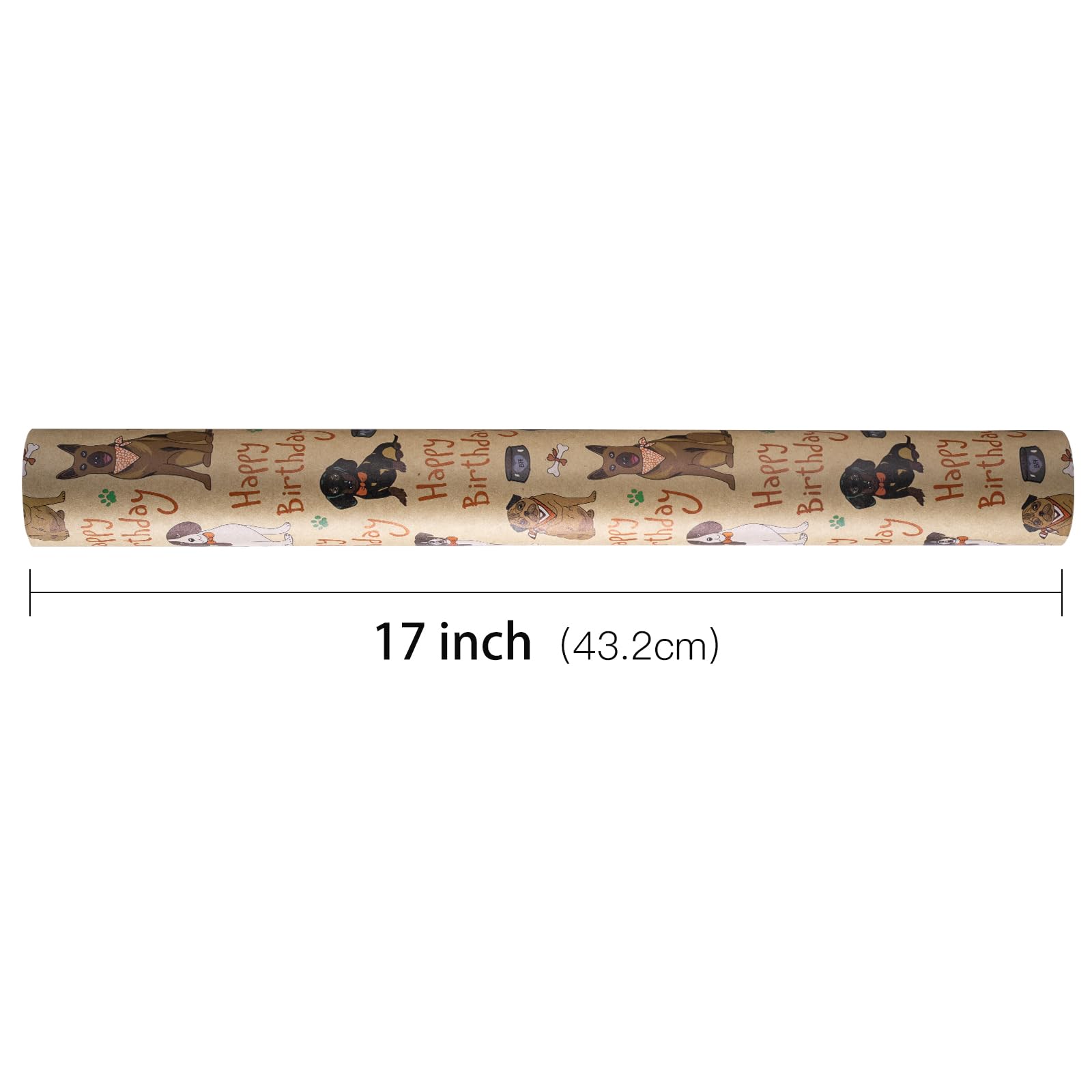 RUSPEPA Kraft Wrapping Paper Roll - Mini Roll - Happy Birthday Dogs Design Great for Kids' Birthday, Boys' Birthday Party and More - 17 Inches X 16.5 Feet