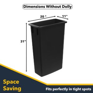 Pack of 2 Black 23 Gallon Slim Waste Bin with Dolly, Heavy-Duty Wheeled Trash Can, Commercial Rolling Recycle Container, Durable Plastic Garbage Can for Offices, Homes, Kitchens, Restaurants