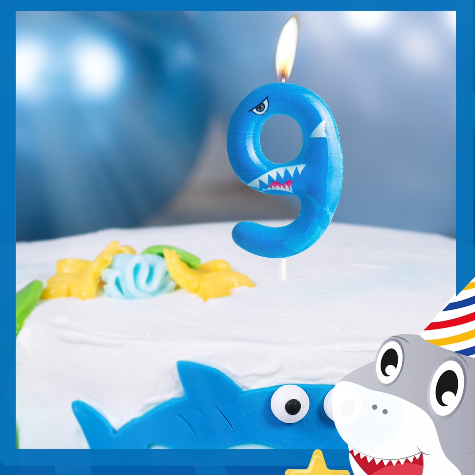 4th Birthday Candle Shark Number 4 Candle Shark Cake Decoration Birthday Party Supplies Blue Shark Ocean Animals Themed Cake Topper Decorations for Kids Boy Girl Party Decor Supplies