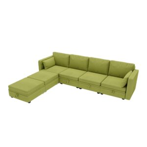 LIFEISLE Modern 110 Inch Convertible Modular Sofa, 6 Seater Oversized Sectional Sofa with Reversible Chaise Lounge with Cushions, with Storage Seat for Living Room, Reception Room,Olive