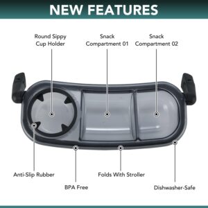 Snack Tray Compatible with Uppababy Vista V2, Vista, Cruz, Cruz V2, RumbleSeat, RumbleSeat V2, Updated Snack Tray with 2 Large Snack compartments and Round Cup Holder, Folds with Stroller