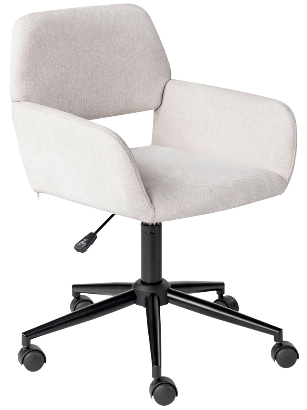 FurnitureR Home Office Chair, Mid Back Fabric Upholstered Vanity Desk Chairs with Rolling Wheels, Adjustable Study Chair Task Chair for Living Room, Bedroom, Small Spaces - Beige