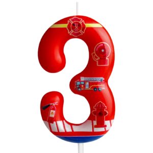 3rd birthday candle firetruck number 3 candle fire truck cake decoration birthday party supplies red firefighter extinguisher themed cake topper decorations for kids boy girl party decor supplies