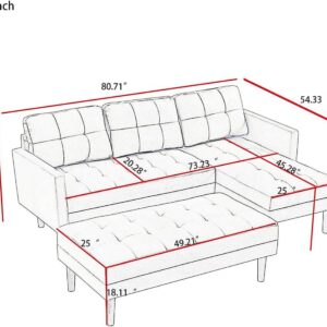 oaaktu 81" Sectional Sleeper Sofa，4 Seat U-Shaped Sofa Couch with Linen Fabric and Double Chaises, Modern Living Room Furniture Sets for Apartment (Pink)