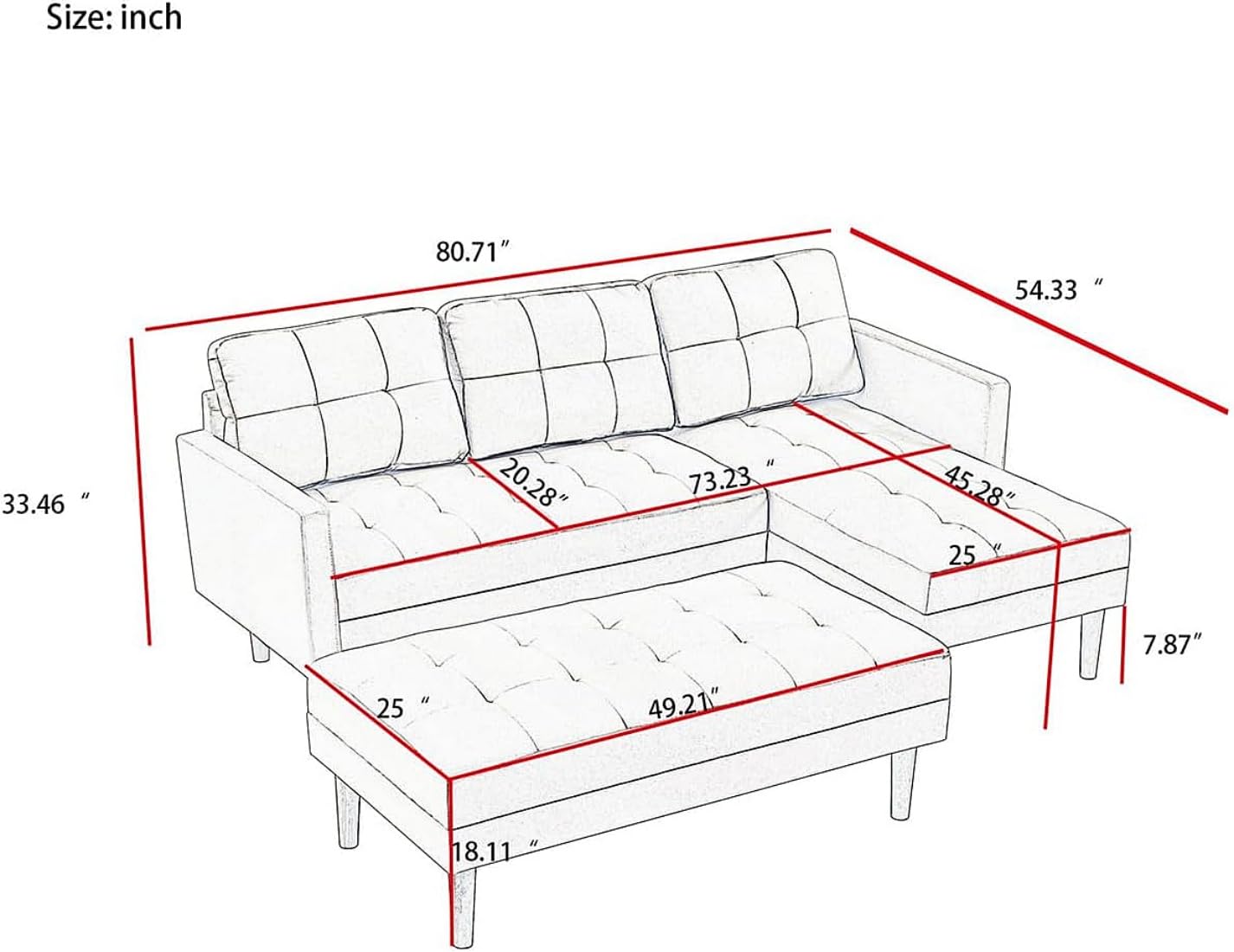 oaaktu 81" Sectional Sleeper Sofa，4 Seat U-Shaped Sofa Couch with Linen Fabric and Double Chaises, Modern Living Room Furniture Sets for Apartment (Pink)