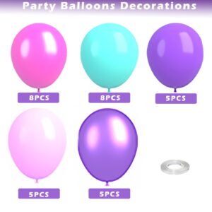 Pink Purple Teal Balloons, 12 Inch Pink Purple Teal Balloon Metallic Purple Balloon for Girls Birthday Wedding Decorations EngagementSupplies Bridal Baby Shower