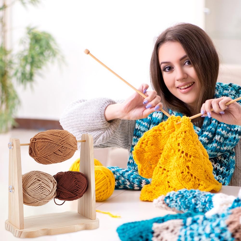 PH PandaHall Wooden Crochet Yarn Holder Double Revolving Knitting Yarn Storage Handmade Yarn Spinner Portable Yarn Ball Holder Ribbon Holder for Wreath Mesh Crochet Thread Sewing Craft Yarn Tool Spool