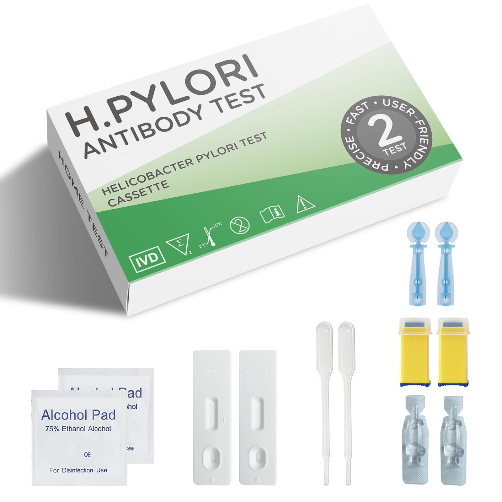 Helicobacter Pylori Test Kit at Home (2 Tests) - H Pylori Test Kit, H.Pylori (Antigen) 10-15 Minutes of Quick Home Testing, The Result is Highly Accurate, Easy to Read and Use