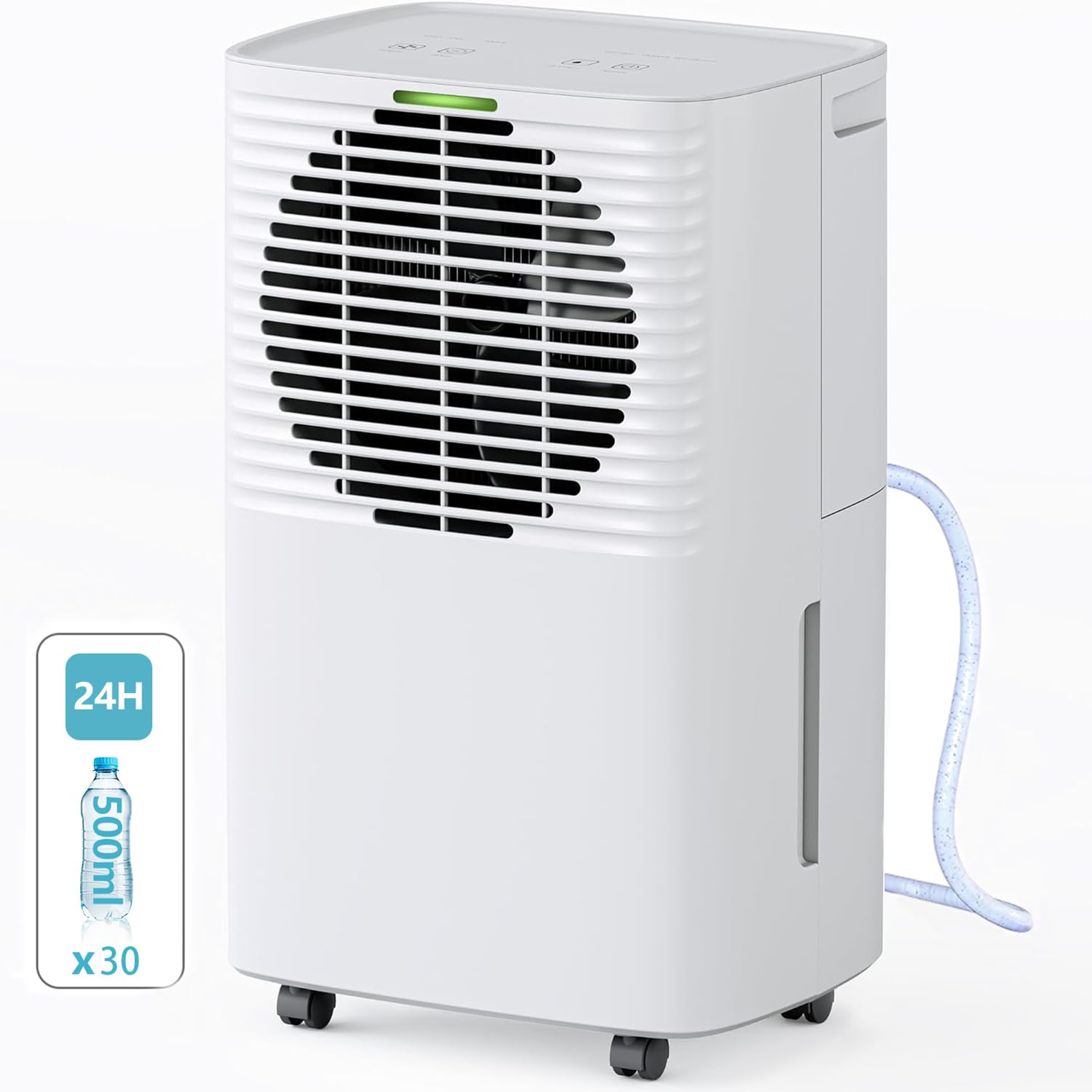 30-Pints Dehumidifier for Basements - 2000 Sq. Ft. Dehumidifier with Auto or Manual Drainage - Compact Dehumidifier with Intelligent Humidity Control | Auto Defrost | Dry Clothes