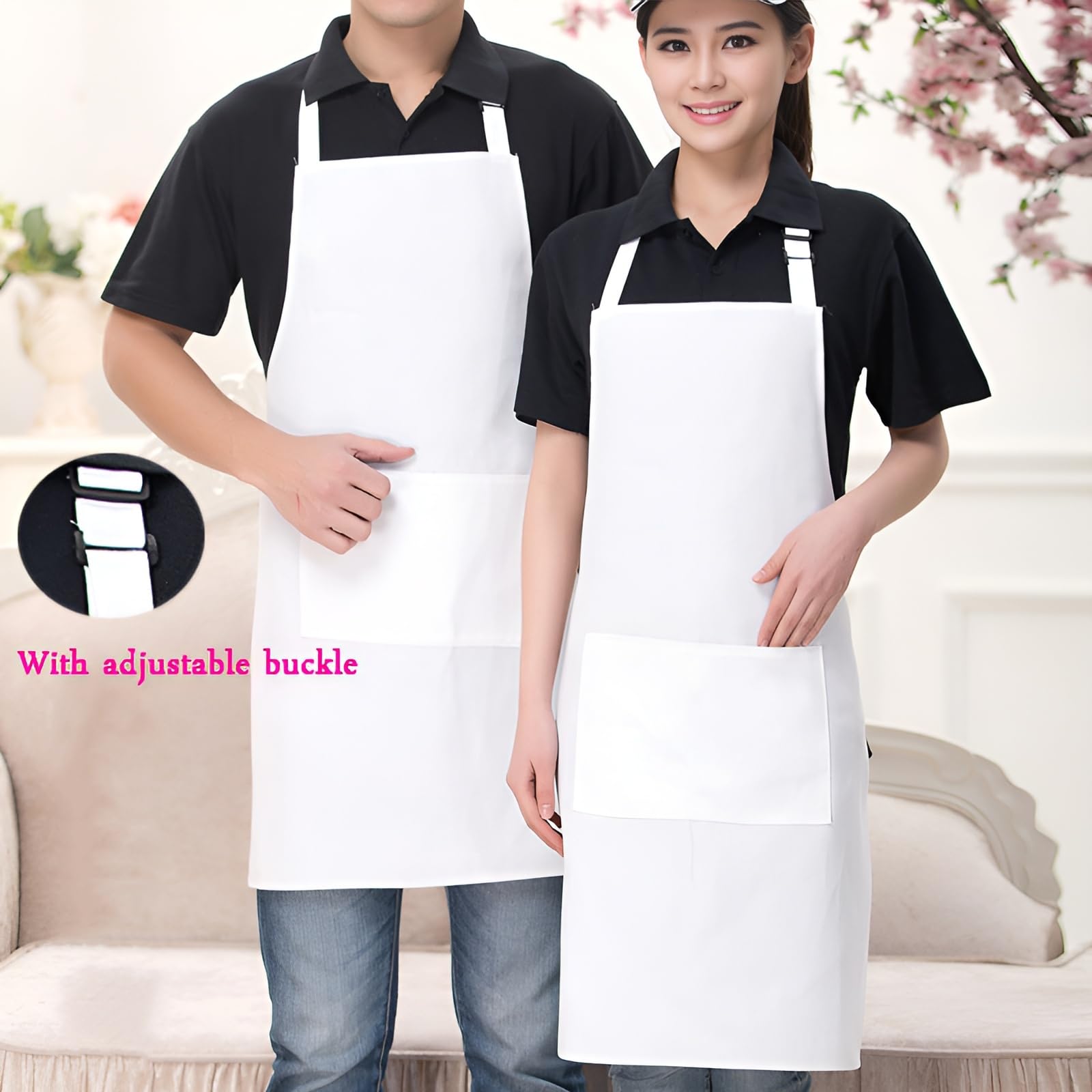 Hovoten White Chef Hat And Apron For Men Women Adults Set,Chef Costume,White Apron With Pockets,Aprons For Cooking,Chef Outfit