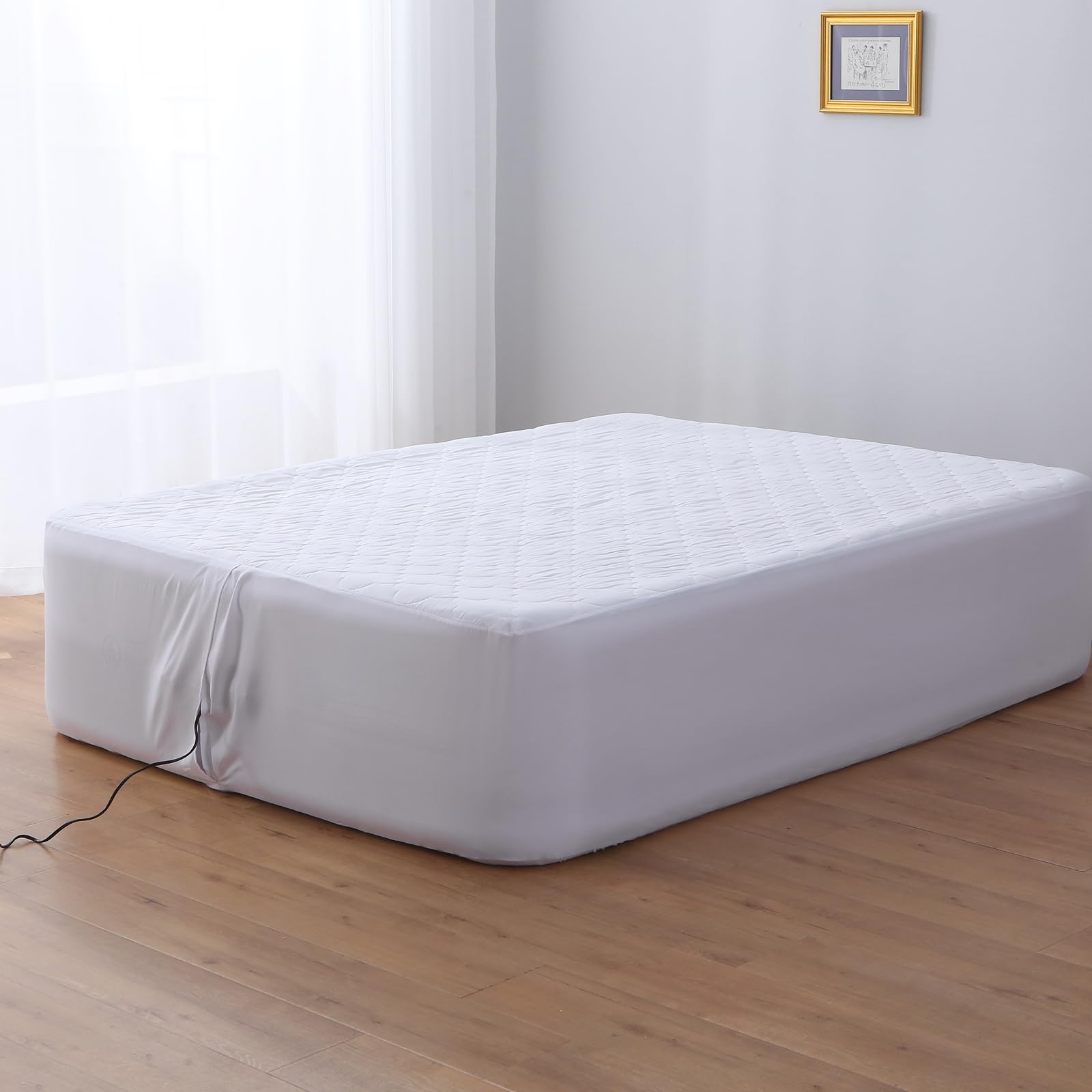 Antranfour Twin Mattress Pad Cover for Air Mattress, with Opening for Pump, Inflatable Without Removal,Fitted Sheet Full with Elastic Loop Hem,Deep up to 24"