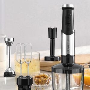 Immersion Blender, Heavy Duty Copper Motor, Stainless Steel Smart Stick with Egg Beaters, Potato Masher, Chopper/Food Processor