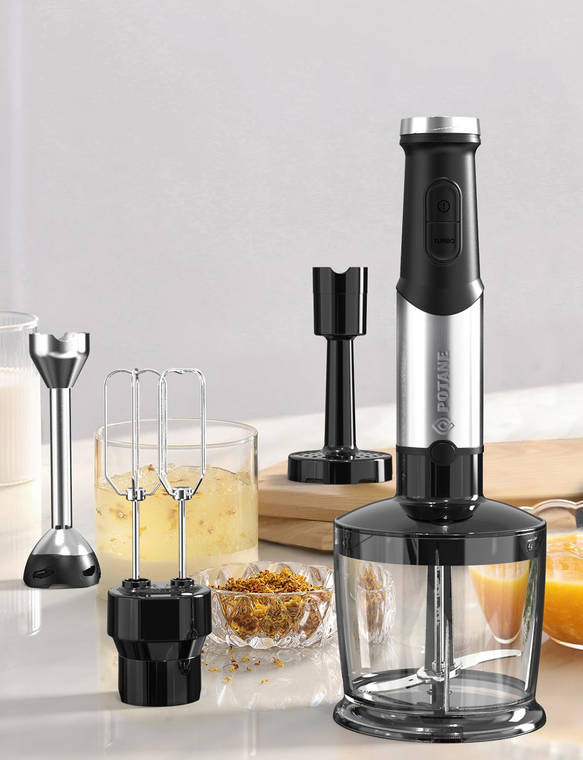 Immersion Blender, Heavy Duty Copper Motor, Stainless Steel Smart Stick with Egg Beaters, Potato Masher, Chopper/Food Processor