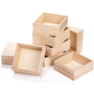 Frcctre 8 Pack Unfinished Wooden Box, 6 x 6 Inch Square Rustic Wooden Box Storage Organizer Box Small Wooden Box for Crafts, Centerpiece, Home Decor, Storage, Collectibles, Succulent, Drawer