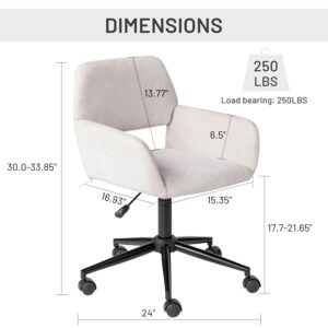 FurnitureR Home Office Chair, Mid Back Fabric Upholstered Vanity Desk Chairs with Rolling Wheels, Adjustable Study Chair Task Chair for Living Room, Bedroom, Small Spaces - Beige