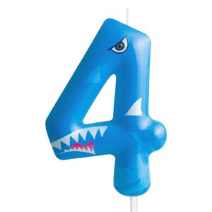 4th birthday candle shark number 4 candle shark cake decoration birthday party supplies blue shark ocean animals themed cake topper decorations for kids boy girl party decor supplies