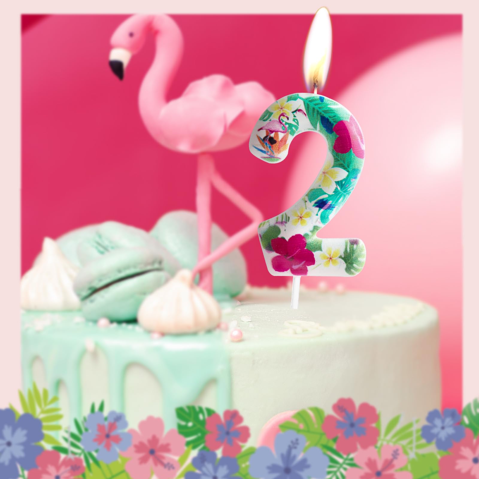 8th Birthday Candle Flamingo Number 8 Candle Flamingo Cake Topper Decorations Birthday Party Supplies White Tropical Hawaiian Flowers Themed for Baby Shower Kids Boy Girl Party Decor Supplies