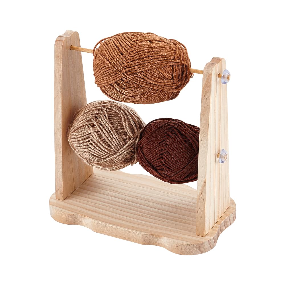 PH PandaHall Wooden Crochet Yarn Holder Double Revolving Knitting Yarn Storage Handmade Yarn Spinner Portable Yarn Ball Holder Ribbon Holder for Wreath Mesh Crochet Thread Sewing Craft Yarn Tool Spool