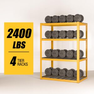 PLAYWUS 40" Garage Shelving, 2400LBS Heavy Duty Storage Rack, 4-Tier Adjustable Metal Wire Shelves, Industrial Shelving Unit for Garage, Kitchen, Living Room, Warehouse, Yellow