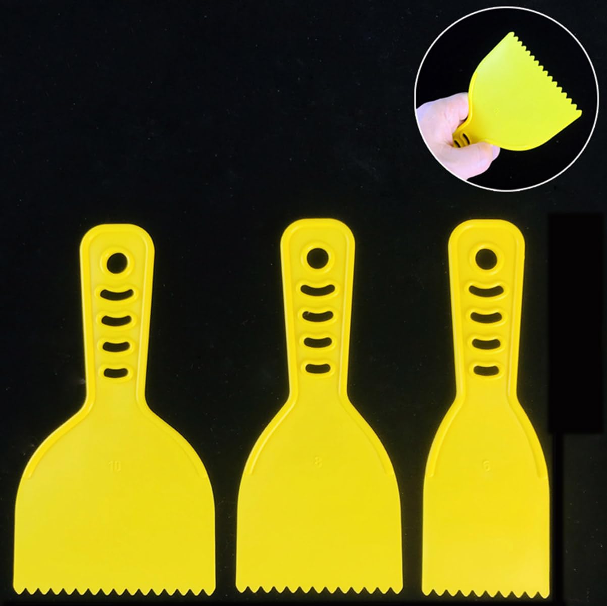 JianLing 3PCS Plastic Sharp Tooth Scraper Yellow Cleaning Wallpaper Scraper Glass Panel Scraper Stain Scraper Wall DIY Texture Pattern Comb Tool for Scraping Plaster Wall Paste Porcelain Tile