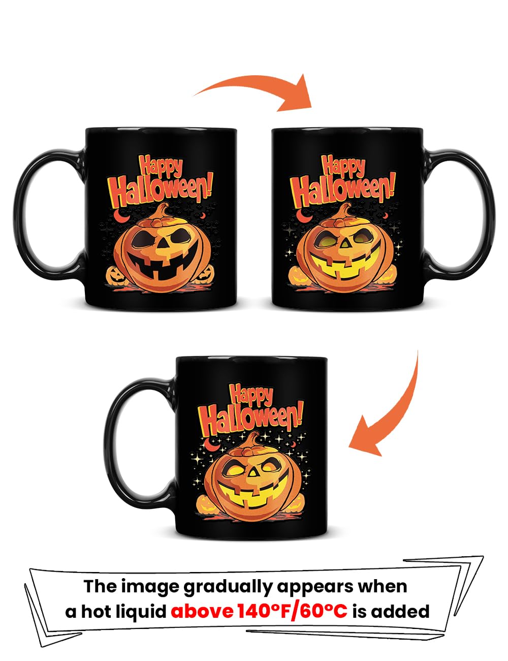 Cessfle Halloween Pumpkin Color Changing Mug, 11oz Halloween Heat Changing Coffee Mugs, Funny Halloween Mugs, Halloween Gifts For Kids Adult