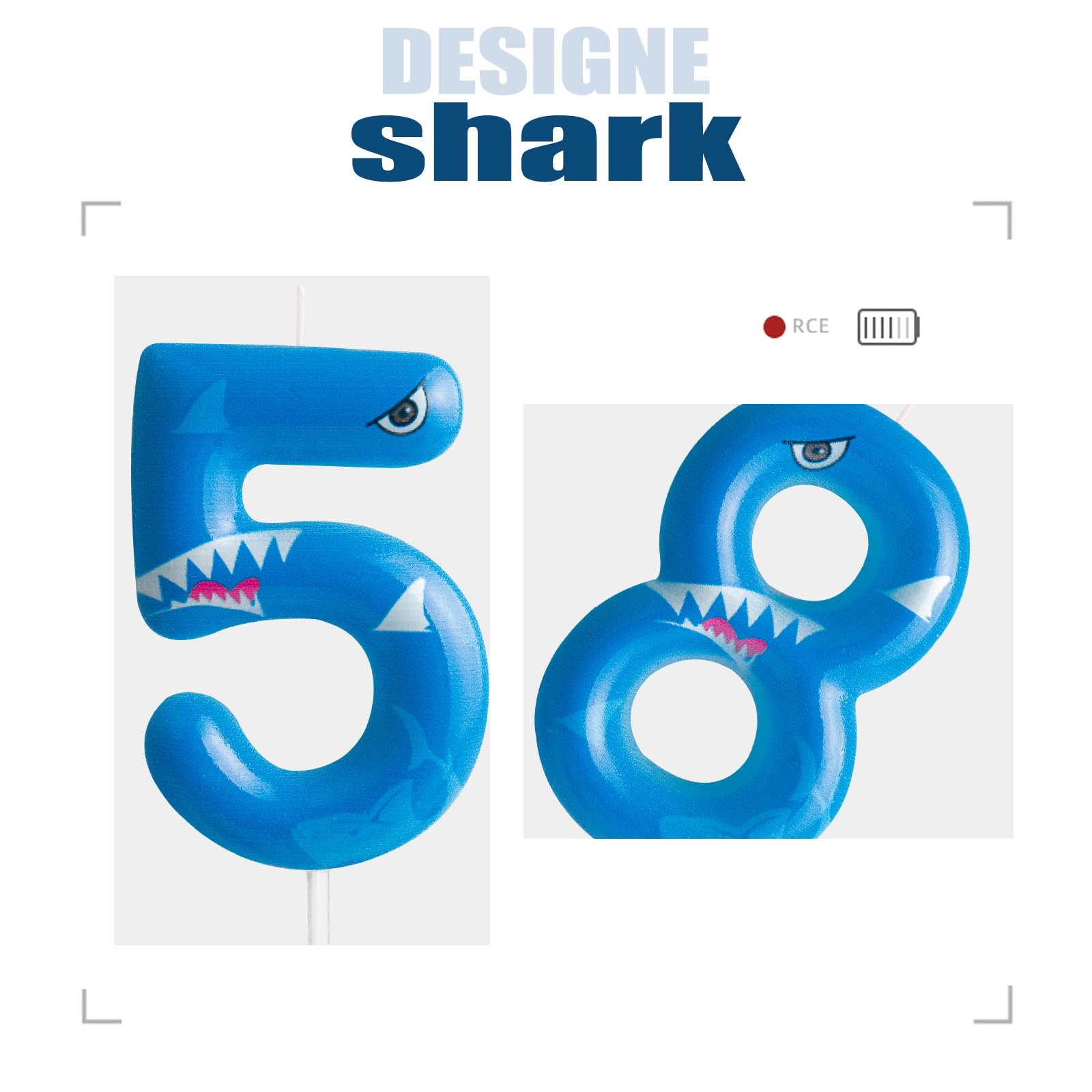 4th Birthday Candle Shark Number 4 Candle Shark Cake Decoration Birthday Party Supplies Blue Shark Ocean Animals Themed Cake Topper Decorations for Kids Boy Girl Party Decor Supplies