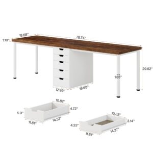 Tribesigns Two Person Computer Desk with 5 Drawers, 78.7 Inches Extra Long Double Office Desk, Modern Simple Double Computer Desk Study Writing Table Workstation for Home Office