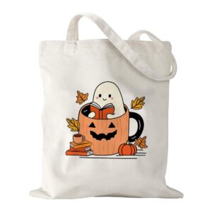 bookish gifts book lovers gifts halloween tote gift pumpkin ghost book tote bag for women her grocery shopping travel gym weekender vacation womens work tote bag gifts for books lovers