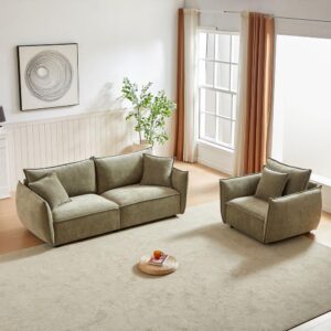 deinppa 2 piece living room furniture set, upholstered sofa set, including 3-seater sofa and 44" sofa with pillows for home or office-light green