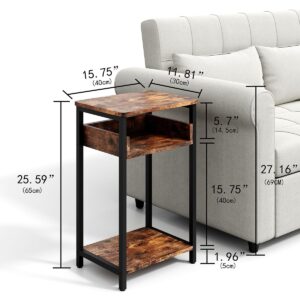 KJGKK Side Table, 25 inch High End Table, Small Bedside Table for Living Room, Bedroom and Office, Rustic Brown & Black