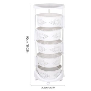 Sippyssy 5-Tier Rotating Storage Shelf with Wheels - Organizer for Fruits and Vegetables,Adjustable Height, White Freestanding Round Rotating Storage Rack for Kitchen,Bathroom Living Room Bedroom