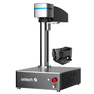 omtech 60w mopa fiber laser engraver with rotary axis, 5.9"x5.9" laser marking machine for metal color marking, metal etching machine with jpt source ezcad galvo lens