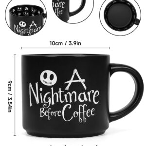 Cessfle Nightmare Before Coffee Christmas Mug, 14oz Ceramic Halloween Mugs, Jack Smile Face Skellington Mug, Spooky Halloween Themed Horror Movie Mug, Christmas Movie Cup