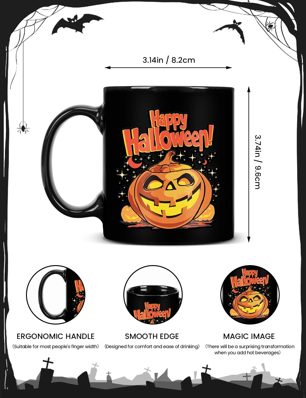 Cessfle Halloween Pumpkin Color Changing Mug, 11oz Halloween Heat Changing Coffee Mugs, Funny Halloween Mugs, Halloween Gifts For Kids Adult