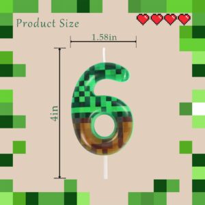 6th Pixel Miner Birthday Candles, Pixels Cake Topper for Boys Girls, TNT Themed Birthday Decorations Party Supplies (Number 6)