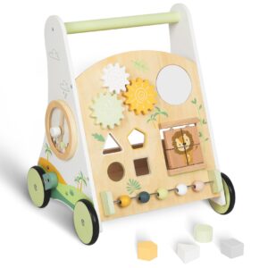 wooden baby push walker adjustable speed montessori walker with activity center for boys, girls and toddler toy for ages 1-3