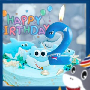 4th Birthday Candle Shark Number 4 Candle Shark Cake Decoration Birthday Party Supplies Blue Shark Ocean Animals Themed Cake Topper Decorations for Kids Boy Girl Party Decor Supplies