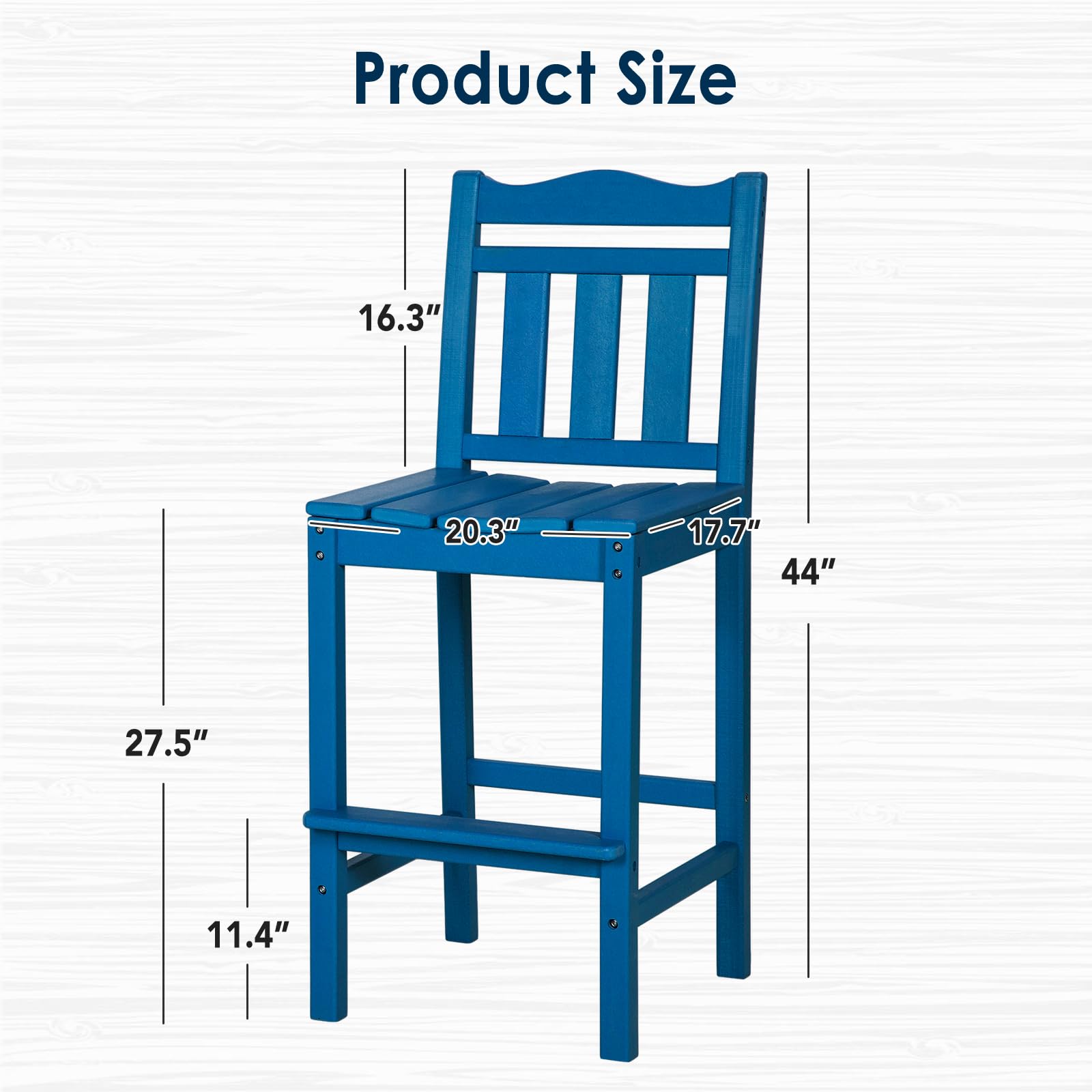 nalone Outdoor Bar Stools Set of 2, HDPE Tall Adirondack Chairs Bar Chairs, Weather Resistance Bar Height Chair for Balcony, Garden, Yard, Backyard (Navy Blue, Bar Chairs Set of 2)