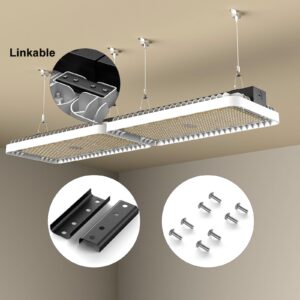 Lightdot 2FT LED High Bay Shop Lights,100-277v Linkable,200W 2FT LED Light Fixtures for Garage Workshop Supermarket, 30000LM [Eqv. 1000W MH] 5000K,Flush,Pipe and Hanging Mouting Available-2Pack,White