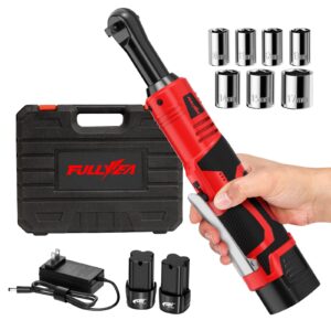 fullyea electric ratchet wrench set, 550 rpm cordless ratchet wrench, 3/8" 18v power ratchet tools with variable speed, led light, 7 sockets, 2 packs 2.0ah lithium-ion battery and fast charger