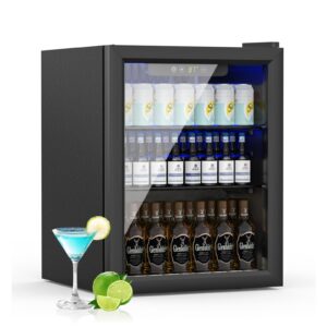 doghly 1.6 cu.ft beverage refrigerator cooler, 70 can mini fridge with glass reversible door, digital temperature display for soda, beer or wine for office or bar with adjustable removable shelves