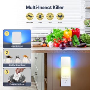 Fruit Fly Traps for Indoors, 2 in 1 Plug in Flying Insect Trap with LED Night Light and UV Attractant, Fly Traps Indoor for Home Fruit Fly Killer (1 Device & 6 Glue Cards)