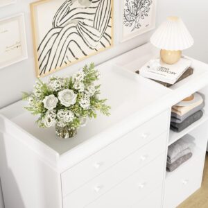 TAMUNE Dresser with 5 Drawers, White Chest of Drawers with Open Shelves, Modern 5 Drawer Chest with Knobs, 5 Drawer Dresser Cabinet for Bedroom Living Room, 19.7”D x 47.2”W x 36.1”H