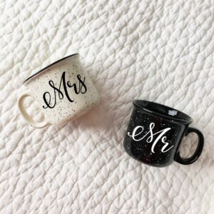 Mr and Mrs Couples Camping Ceramic Coffee Mug Set 15oz - Unique Wedding Gift For Bride and Groom - His and Hers Anniversary Present Husband and Wife - Engagement Gifts For Him and Her