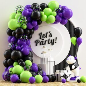 nisocy halloween balloons arch kit, 100pcs purple and blacklime green balloons graland kit with black purple green confetti balloons for halloween birthday party decorations