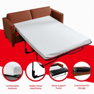 MUZZ Pull Out Couch Queen, Modern Leather Sleeper Sofa Bed with Foldable Foam Matress, 2 in 1 Pull Out Sofa Bed for Living Room, Apartment, Office (Queen/Cognac)